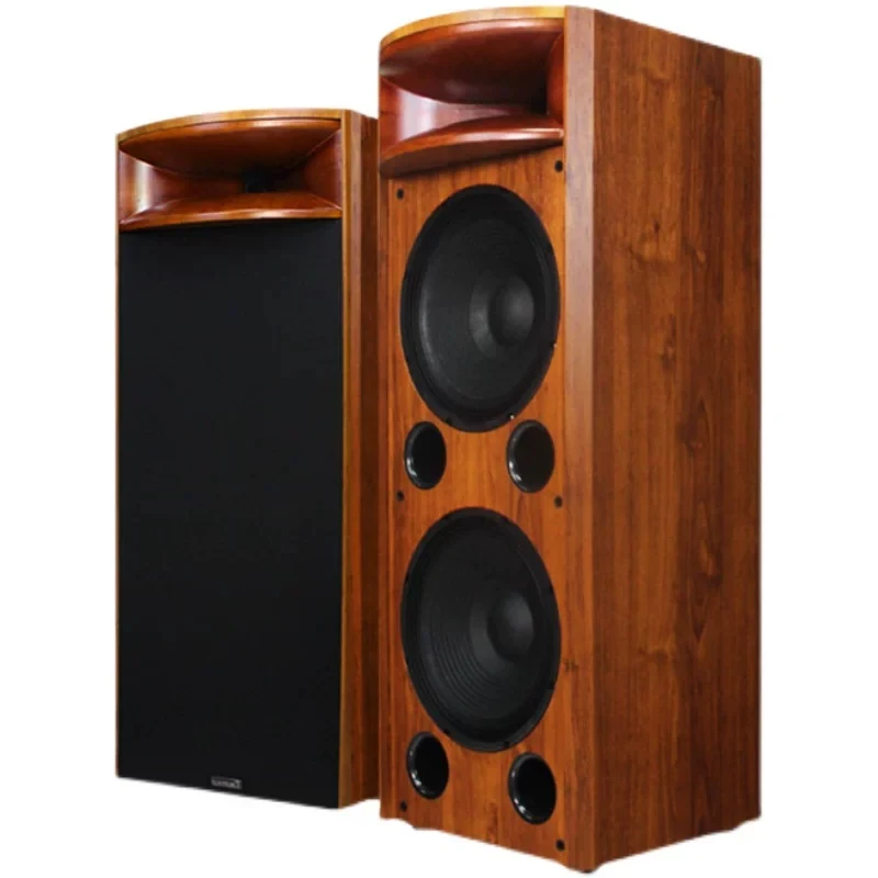 H18 Solid Wood Cabinet Horn Loaded Floor Speakers, Dual 12