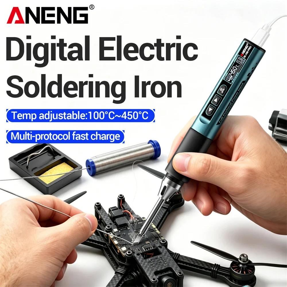 100W High Power Electric Soldering Iron Rechargeable 100~450°C Digital Display ANENG SL108 PRO T12 Soldering Tips Repair Tools