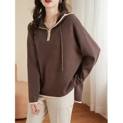 Maglione di cachemire con cappuccio mezzo collo moda donna autunno inverno felpa con cappuccio in maglia pigra maglione allentato di grandi dimensioni maglione con base in lana