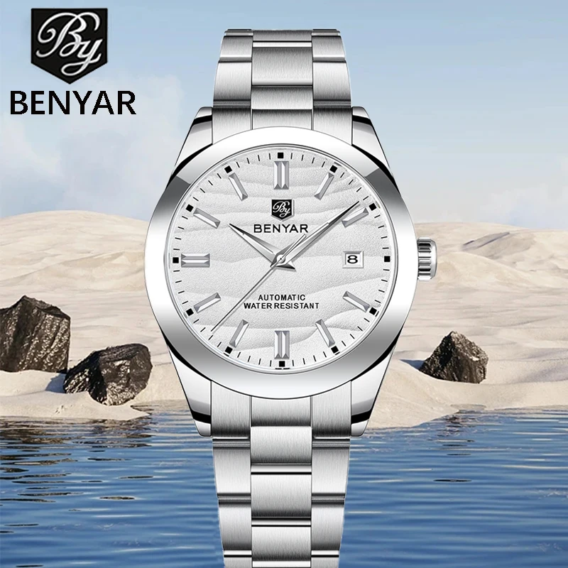 

BEYNAR New 40MM Stainless Steel Dive Automatic Watch Business Sport Mechanical Watches Desert Dial WristWatches Reloj Hombre