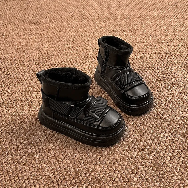 Kids' Warm Snow Boots - Multiple Colors (Black/Brown/White) Fleece Lined Hook - Loop Strap Winter Footwear Kids Shoes for Girls