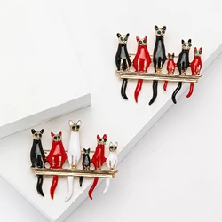 Enamel Six Cats Brooches for Women Unisex Animal Pins 2-color Available Office Party Accessories Gifts