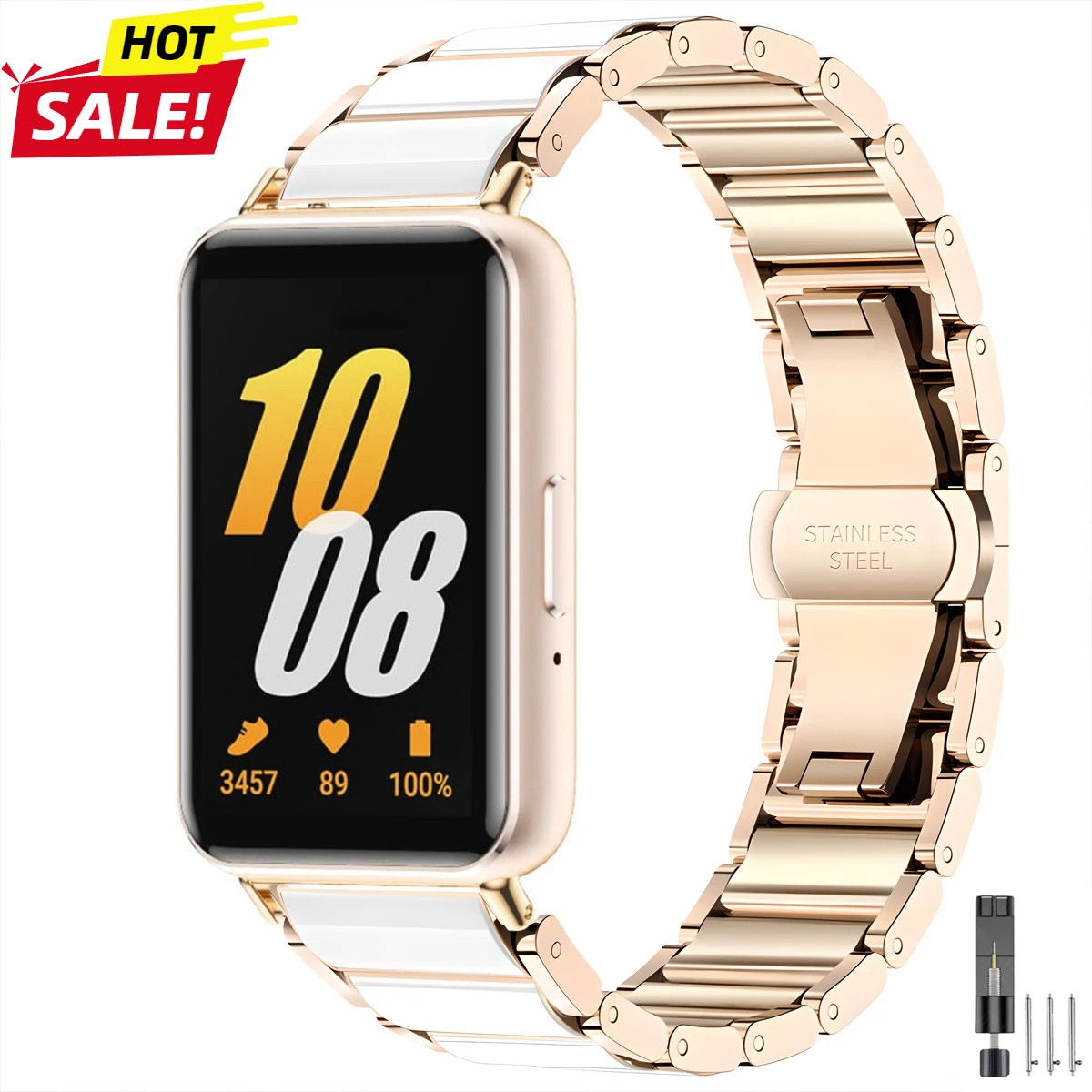 

Новый керамический ремешок из нержавеющей стали, совместимый с Samsung Galaxy Watch Fit 3 SM-R390, сменный ремешок для умных часов