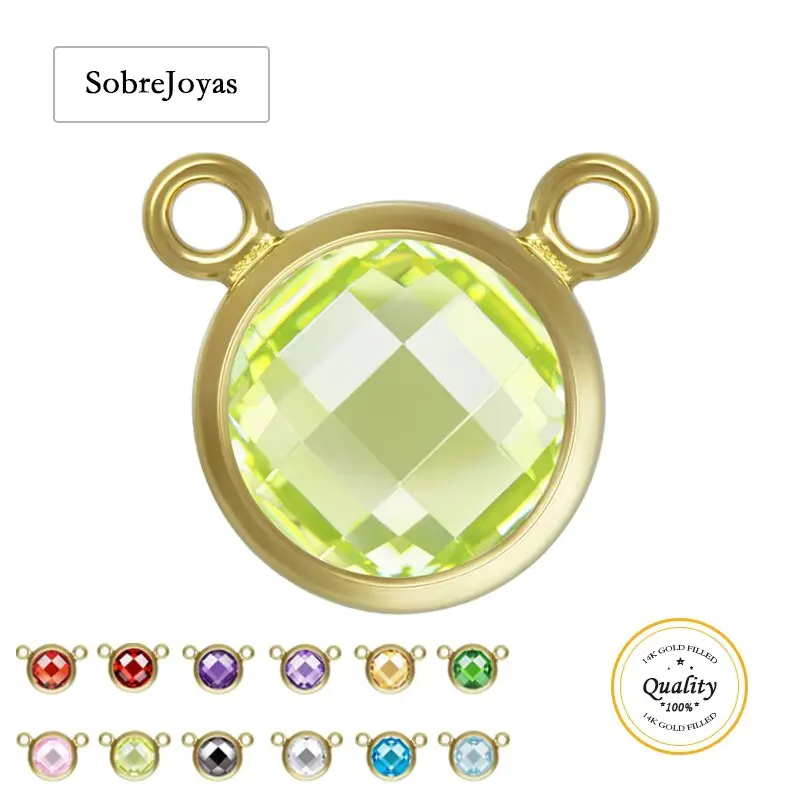 

V Connector 14K Gold Filled 6mm Bezel Checkerboard 3A Double Sided CZ W/2Hole Charms V Components Wholesale Findings