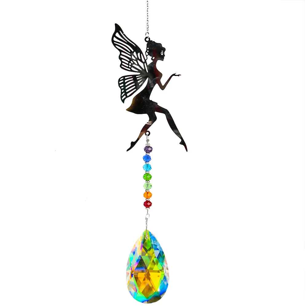 

Charm Butterfly Fairy Elves Rainbow Spacer Bead AB Color Angel Tear Faceted Prism Glass Crystal Pendant Suncatcher Hanging Decor