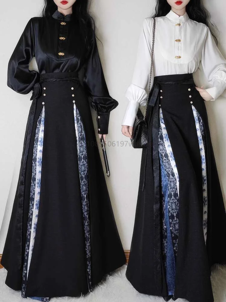 

Hanfu Female Style Song Improve Tops Three Fold Skirt Daily Commute Han Elements White Black Cos Cosplay Party