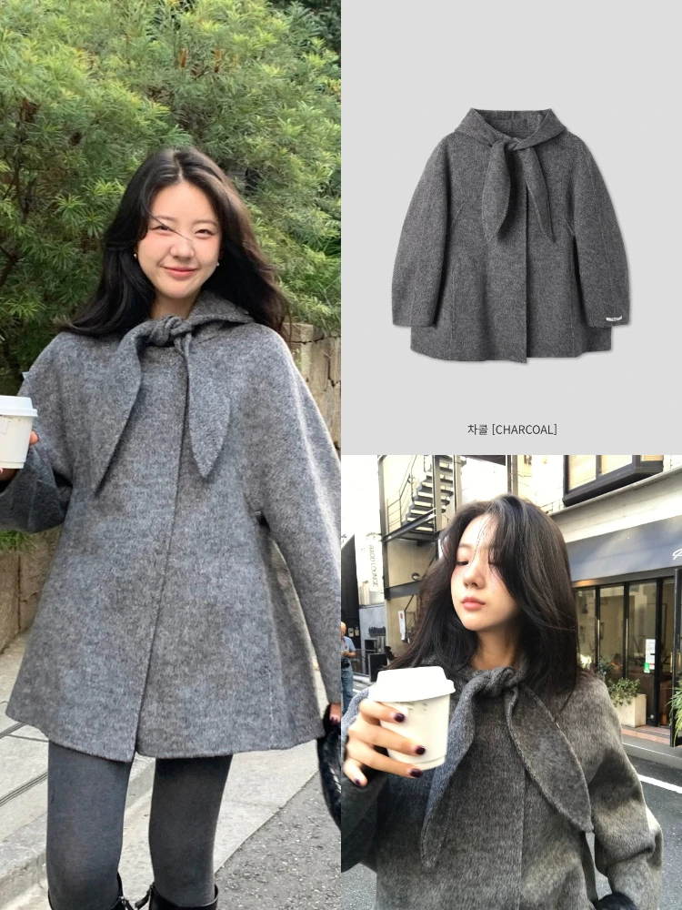 

Женское шерстяное пальто East Gate Sle с капюшоном, свободная посадка средней длины, винтажная верхняя одежда с поясом Personali