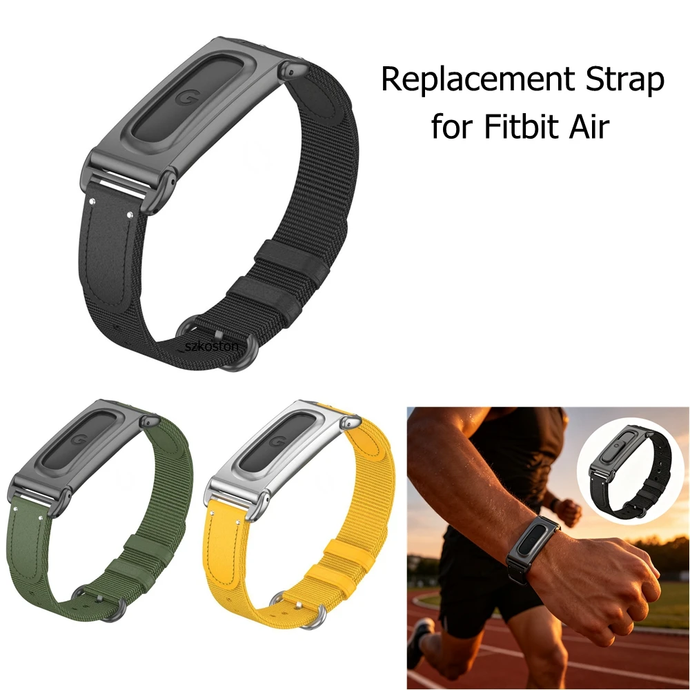 Military Nylon Watch Band leather accents for Google Fitbit Air Quick Release Outdoor Tactical with Matte Metal Protector Case