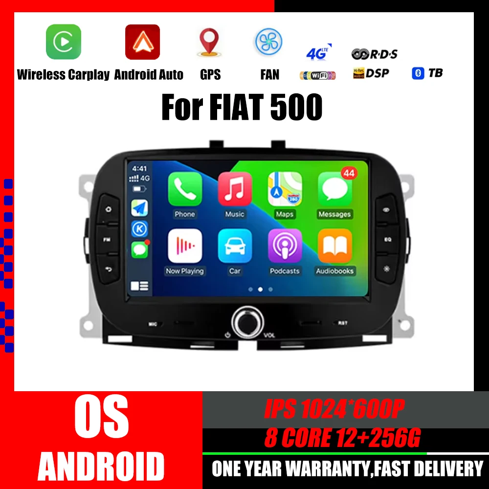 

7-дюймовый сенсорный экран Android 14 для FIAT 500 2016-2019, автомобильный радиоприемник Carplay, авто стереоплеер, Wi-Fi, GPS-навигация