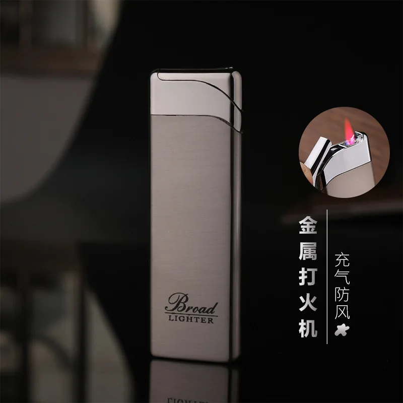 Creative Red Flame Windproof Refillable Gas Lighter, Full Metal Ultra-Thin Portable Lighter, High-Temperature Butane Lighter