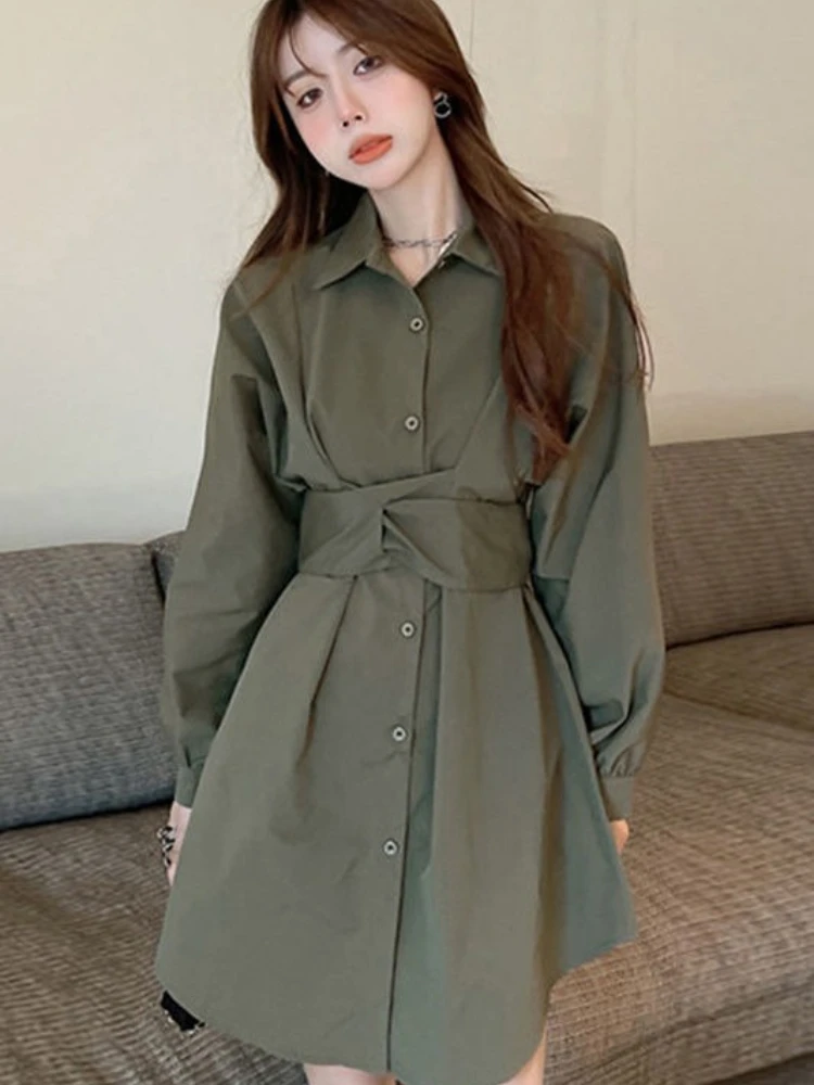 Femme robe à manches longues vêtements verts en ventes 2025 mode rétro élégant luxe Y2k concepteur t-shirts chemise robes pour les femmes