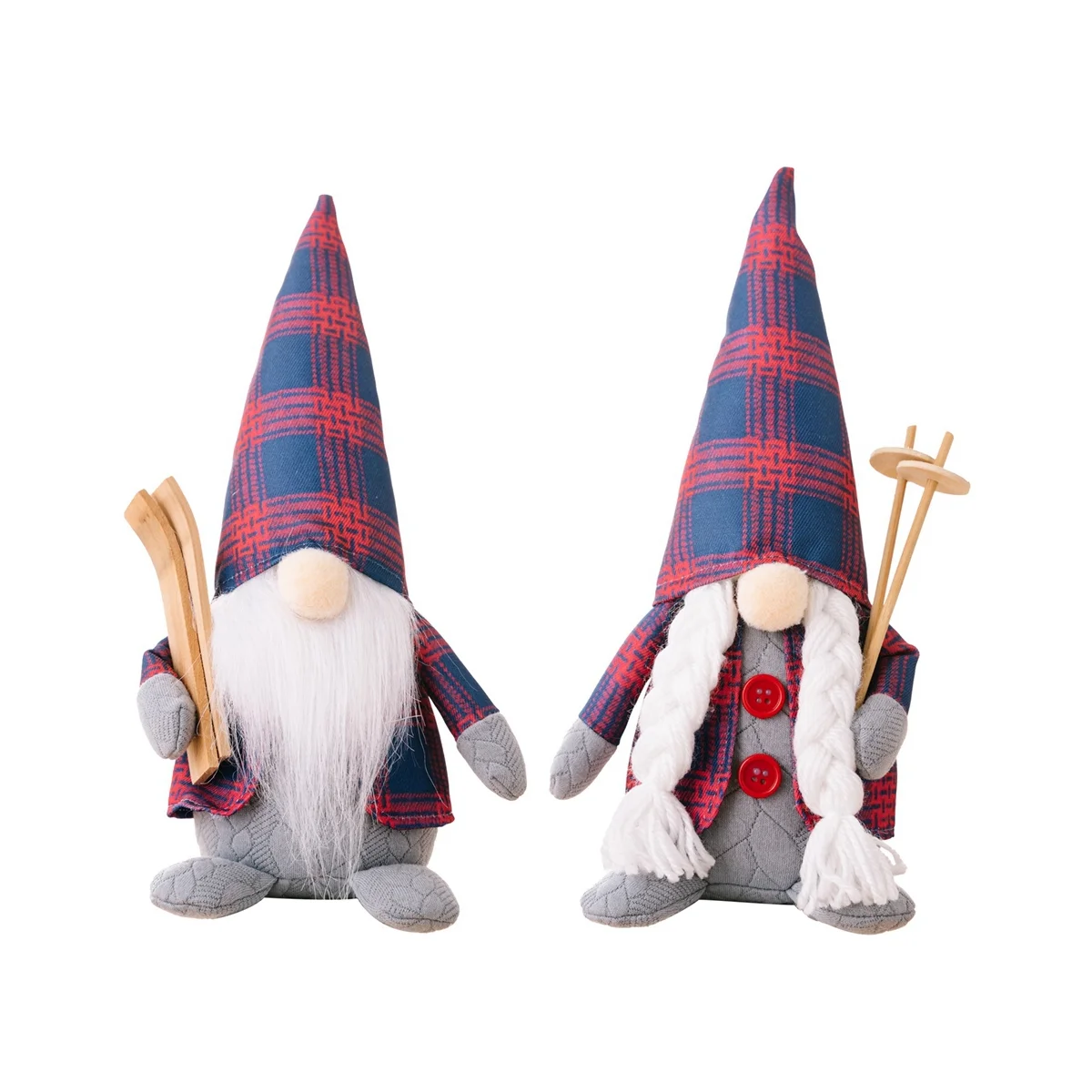 Christmas Ornament Red and Blue Checker Couple Gnomes Rudolph Doll Faceless Gnome Doll Supplies A