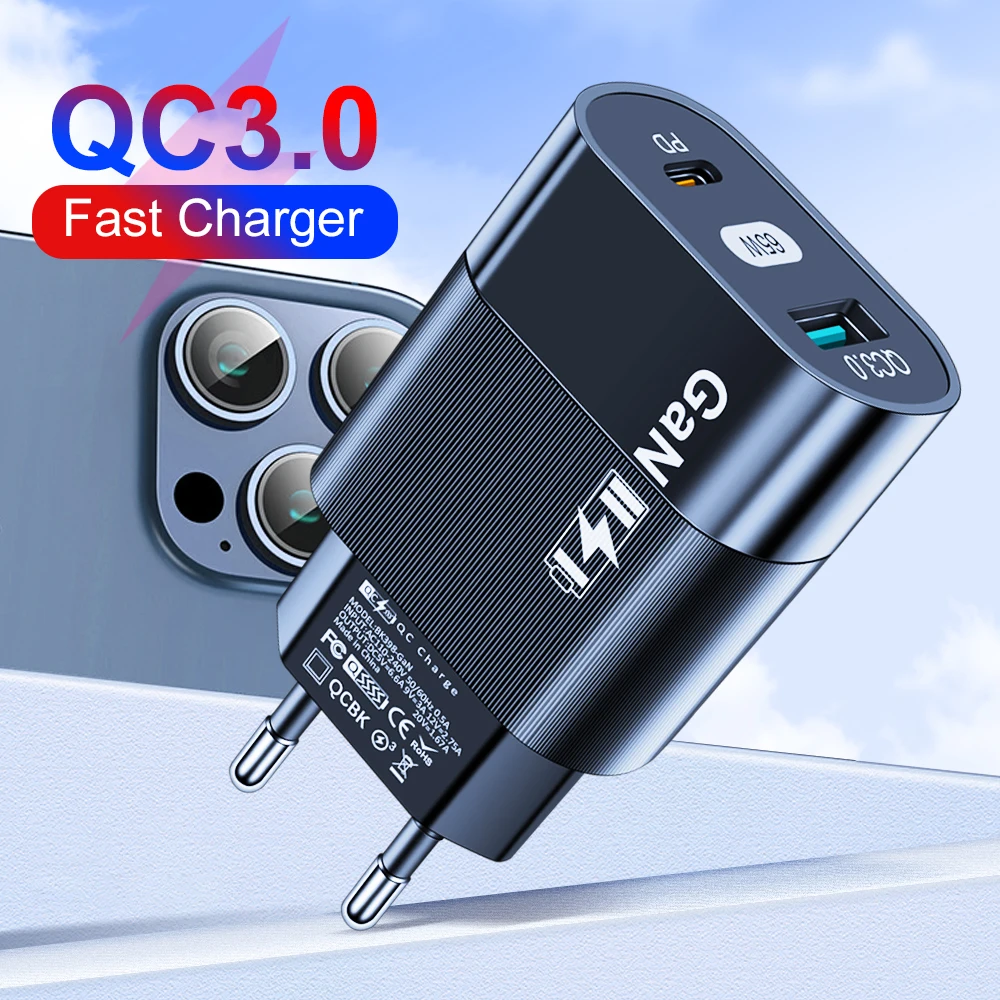 65W GaN Fast Charger USB Type C Quick Charger Cell Phone for iPhone 14 13 12 Pro Max Laptop Game Consoles PD Charger Adapter