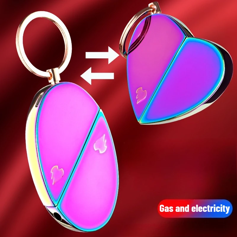 

New Love Folding Windproof Blue Flame Charging Lighter Keychain Tungsten Light Cigarette Lighting Men's Smoking Accessories Gift
