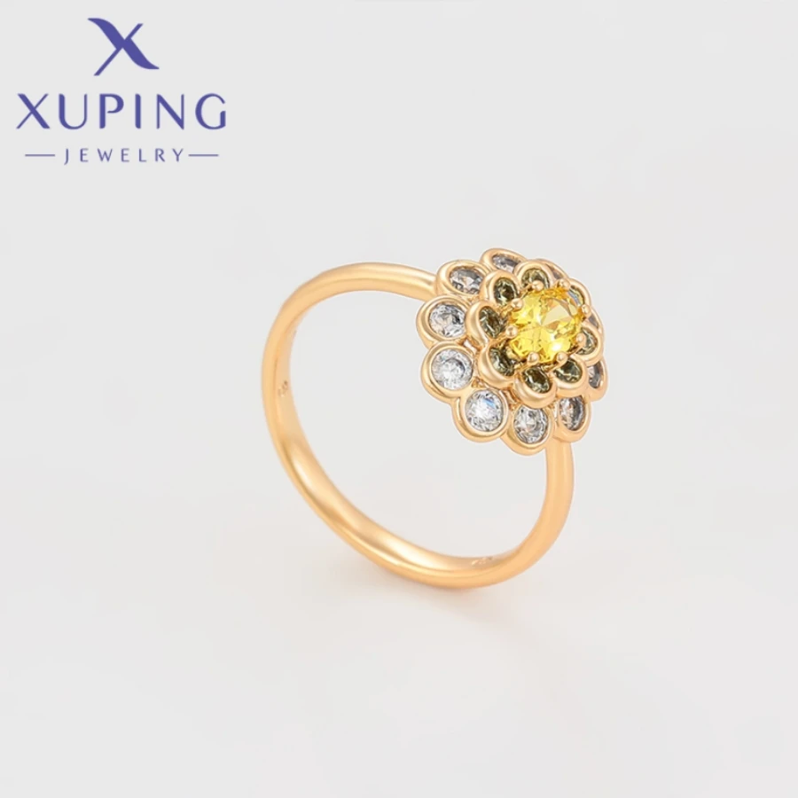 Xuping Jewelry New Arrival Trendy Exquisite Simple Zircon Gold Color Rings for Women Wedding Birthday Girl Party Gift X000448838