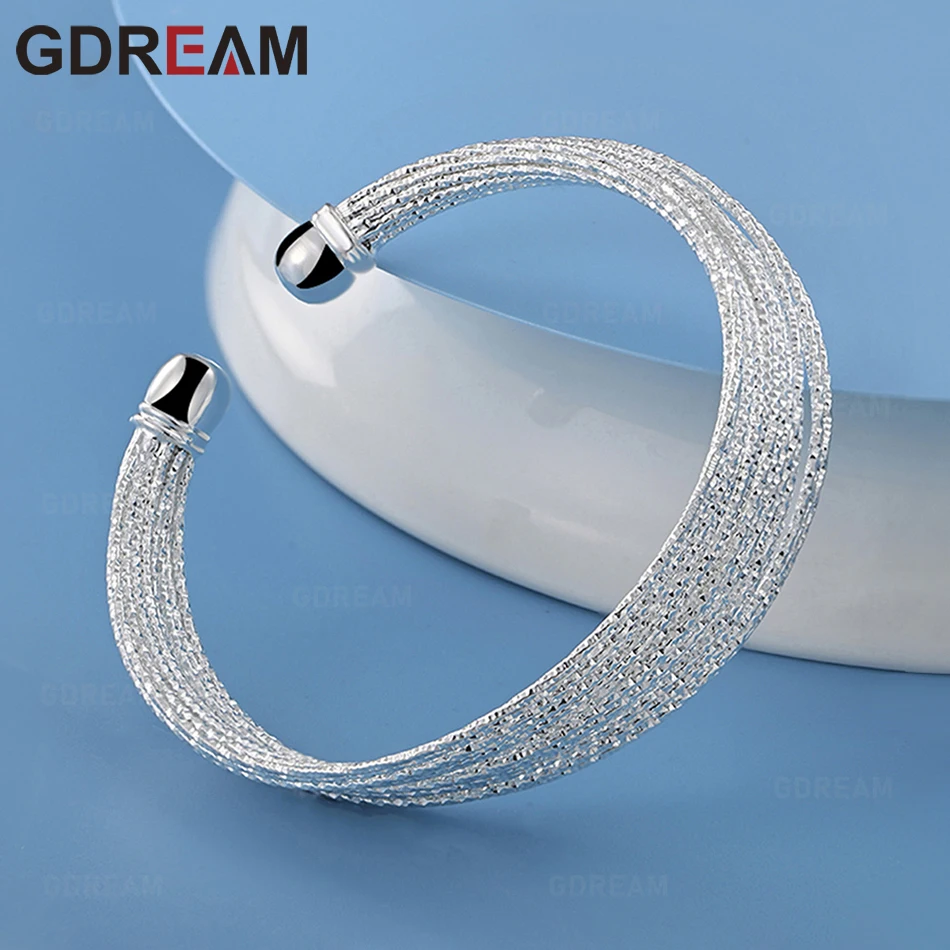 

GDREAM 925 Sterling Silver Adjustable Opening Multi-Line Bangle - A Fresh And Elegant Design For Women'S Engagement Jewelry