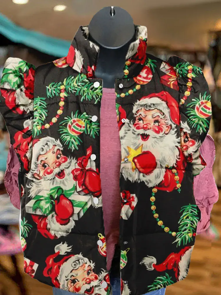 Christmas Santa Claus Print Ruffle Vest