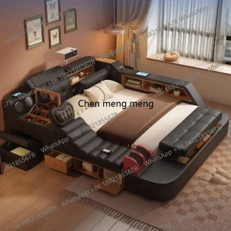 

Black King Size Frame Double Bed With Drawers Storage Multifunction Massage Bed Storage Modern Camas De Dormitorio Furniture