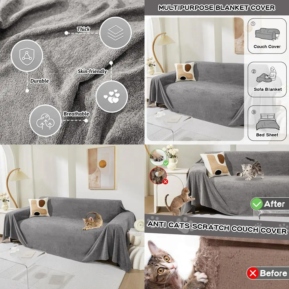 

Pet-Proof 3-Cushion L-Shape Sectional Sofa Cover, 91x134, Grey, Washable & Scratch-Resistant Couch Protector for Dogs & Kids