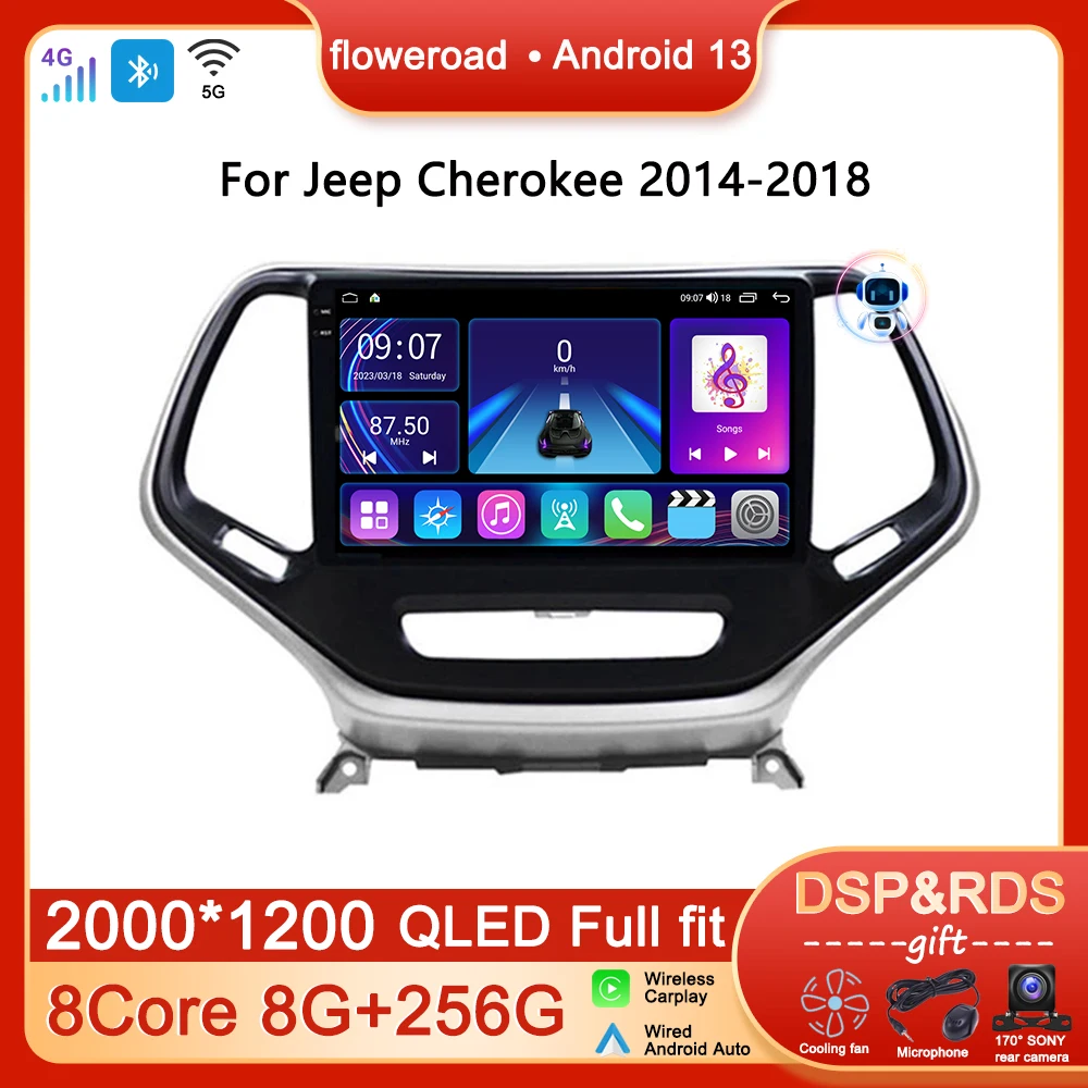 

Car Radio Multimedia Player Android For Jeep Cherokee 5 KL 2014 2015 -2018 Carplay Auto Stereo QLED Screen BT 4G WIFI 2DIN Video