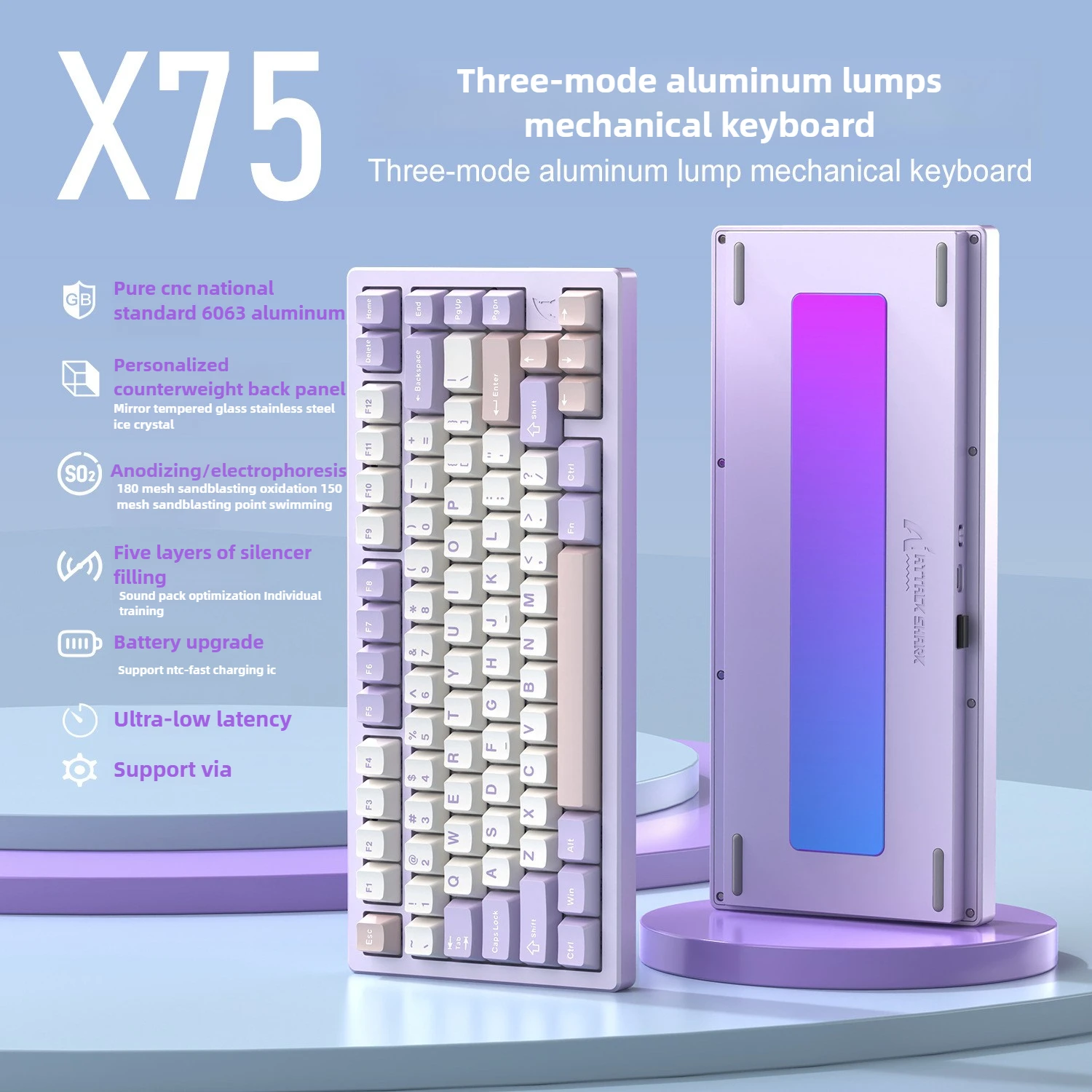 

ATTACK SHARK X75, персонализированная объединительная плата, механическая клавиатура, алюминиевая RGB с возможностью горячей замены, подключение для экзамена третьего макета