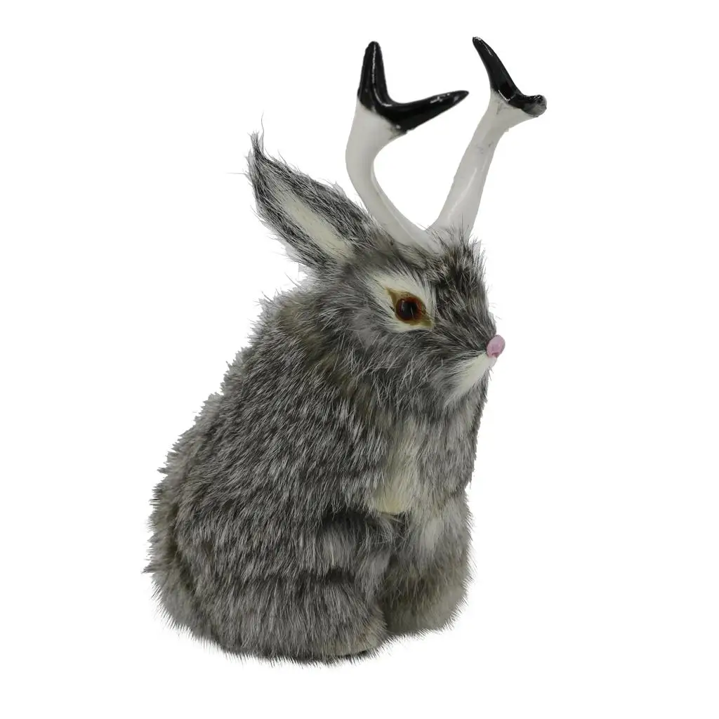 Artificial Furry Rabbit Lifelike Easter Bunny Sculpture Rabbit Statue Figurine for Spring Decor