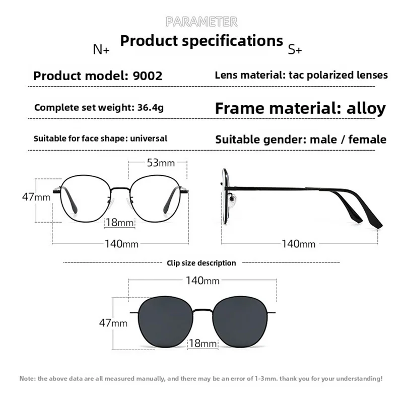 3 IN 1 Magnetic Attraction Appearance Level Suitable Prescription Glasses Frames Polarized Sunglasses Two-In-One Lensed Driving