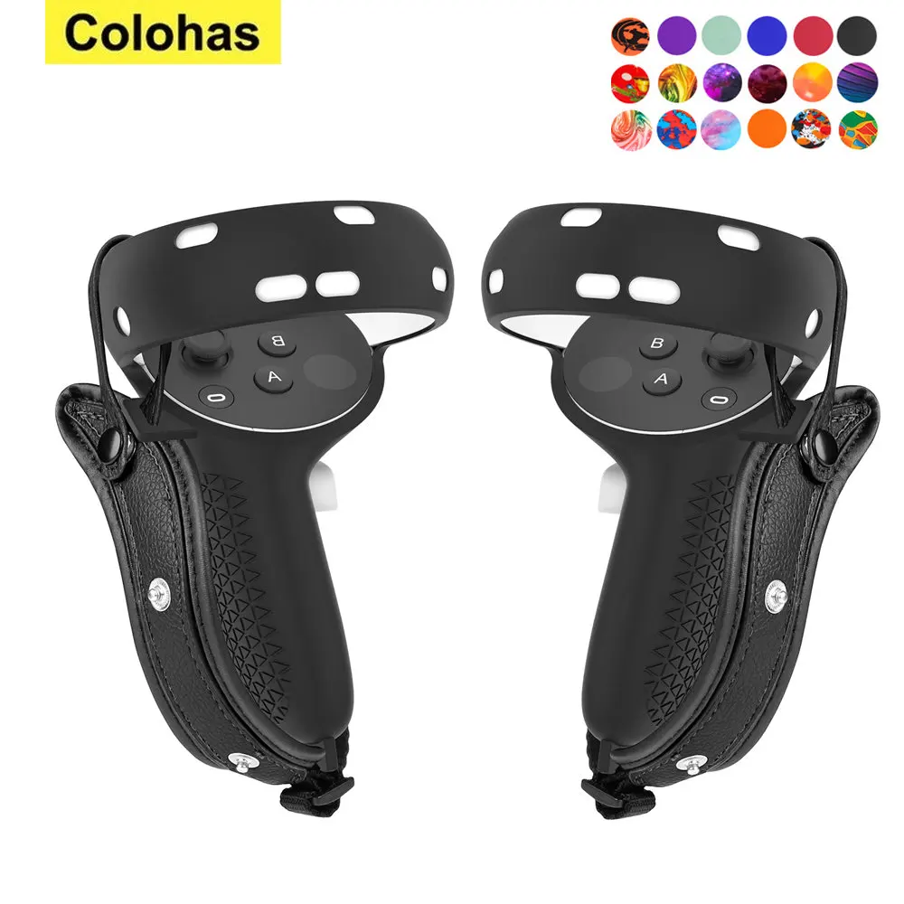 

Grip Cover For Oculus Quest 2 Accessories Touch Controller Lens Anti-Throw PU Leather Handle Sleeve With Adjustable Hand Strap