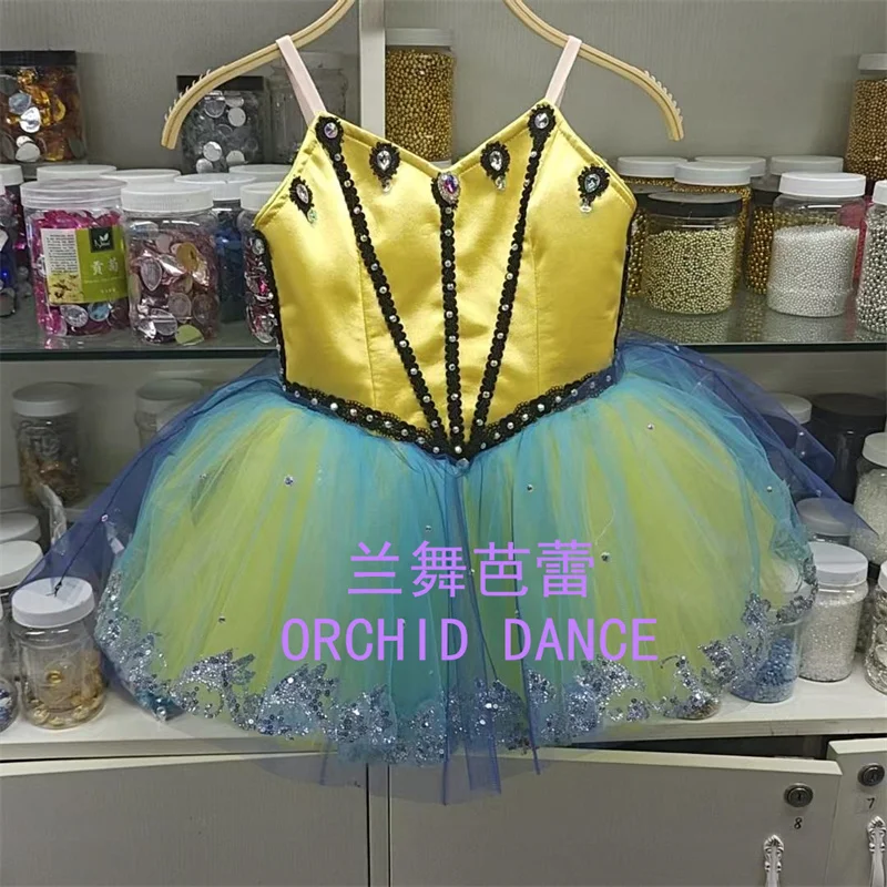 Abito tutu da balletto corto giallo professionale di alta qualità per bambini, ragazze, donne, prestazioni per adulti