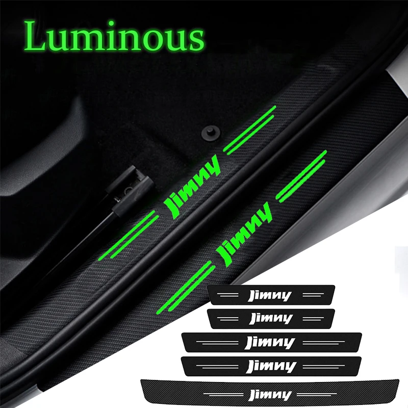 Car Interior Decals for Suzuki Jimny Emblem Luminous Carbon Fiber Rear Trunk Door Sill Threshold Stickers Tape Scuff  Accessory