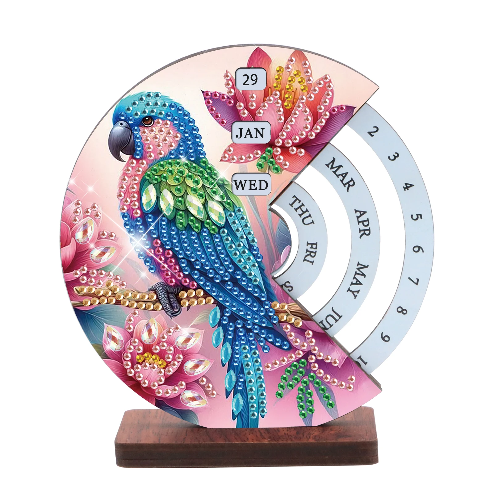 Diamond Painting Rotating Calendar Kit,blue parrot DIY Diamond Art Rotating Day Month Week and Reusable Calendars for Decor Gift