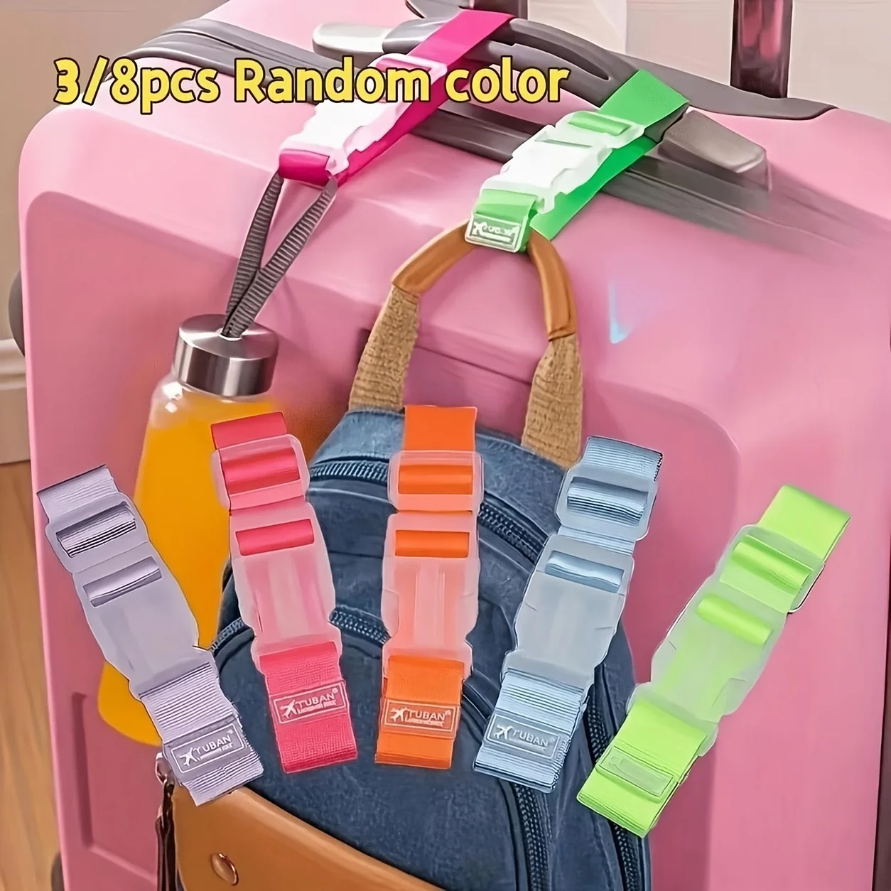 `3/8Pcs Random Color Adjustable Luggage Strap Quick Buckle Nylon Secure Travel Belt for Suitcase Backpack Handbag`