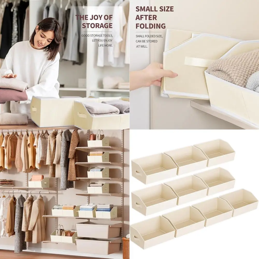 

Складные тканевые кубики для хранения с ручками, бежевые корзины из 10 штук для организации дома, общежития и офиса