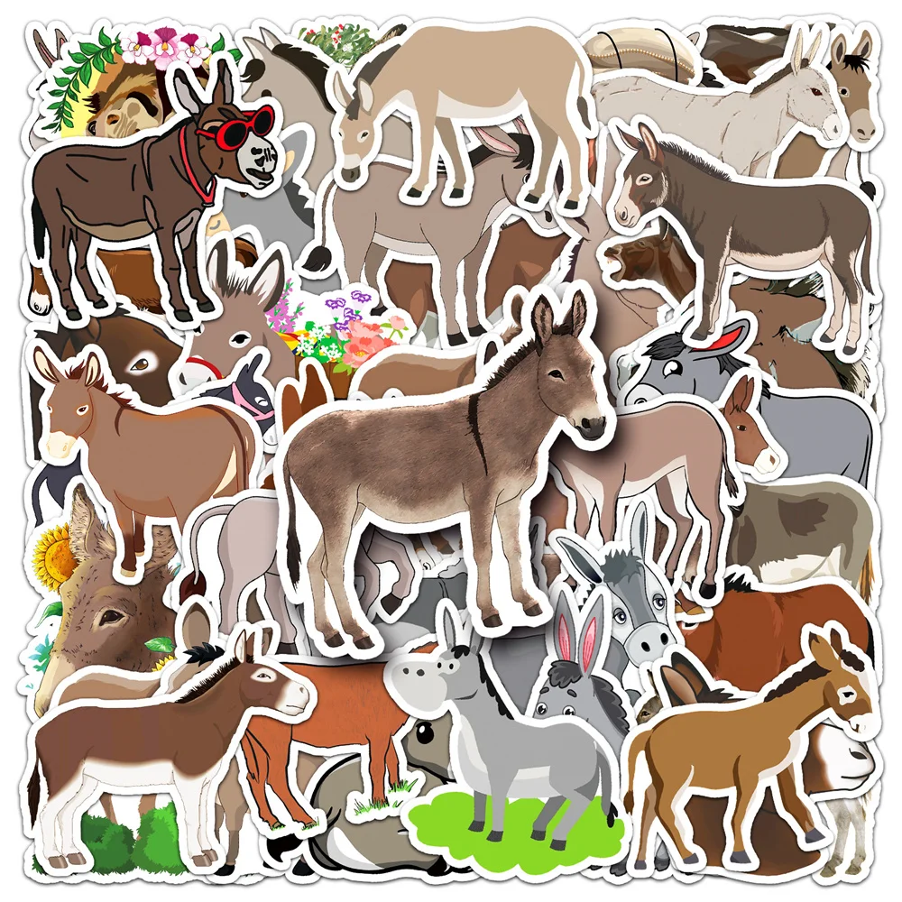 50pcs Donkey Stickers For Notebooks Laptop Phone Ipad Trunk Stationery Scrapbook Cartoon Craft Supplies Cute Sticker Vintage