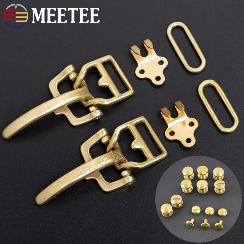 

1Set 38mm Solid Brass Belt Buckle for Men Carved Cavalry Waistband Hook Clasp Leather Craft Buckles Head Rivet Screws Accessory