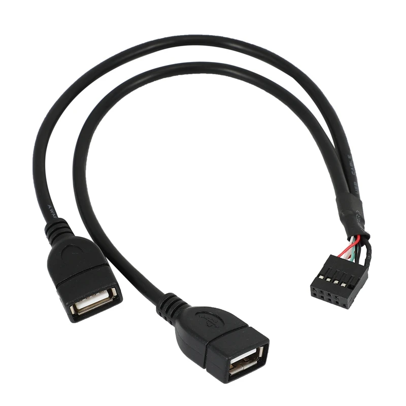 30CM 10 Pin Motherboard Female Header To 2 Port Dual USB 2.0 Male Adapter Dupont Y Splitter Cable (10Pin/2AM)