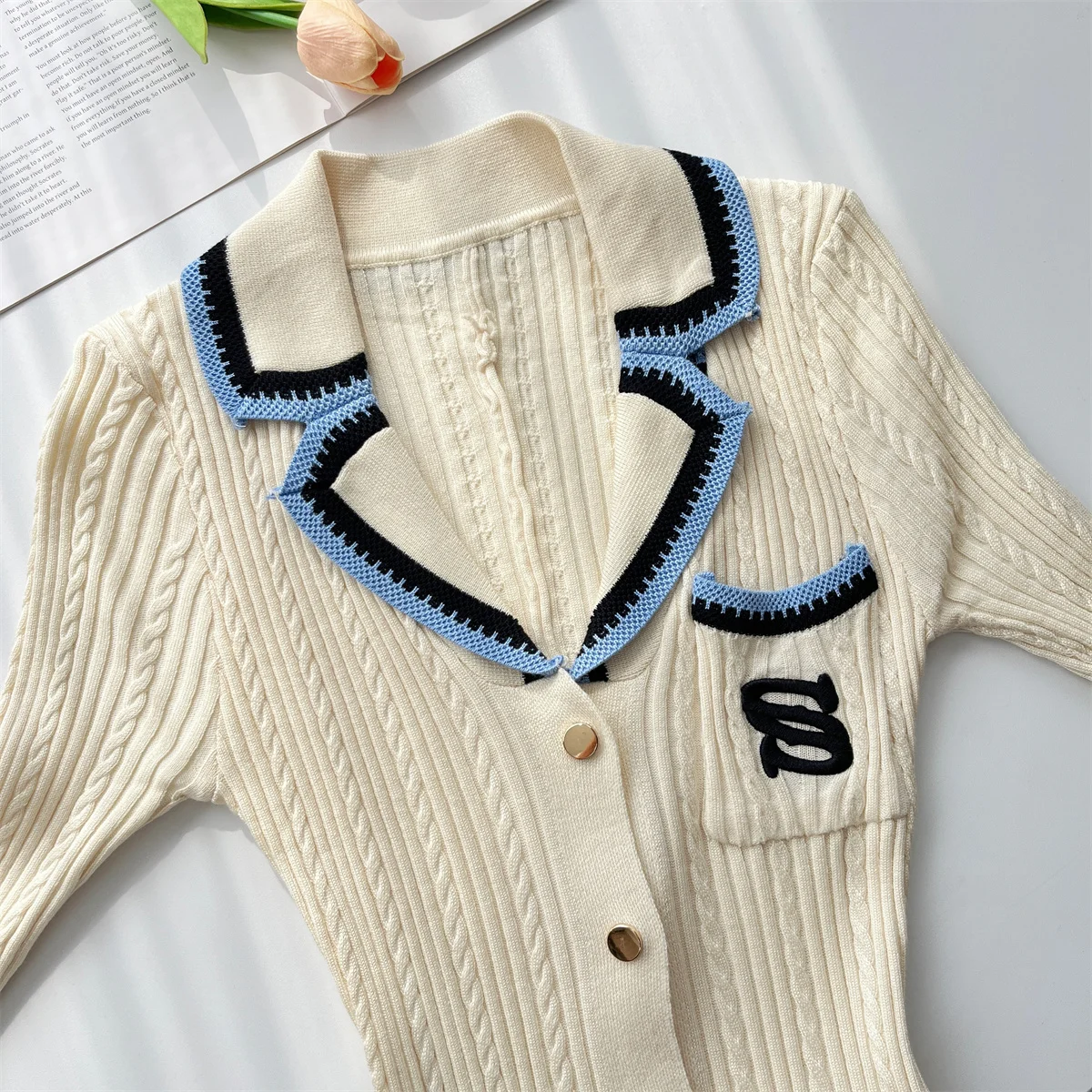 YuooMuoo Marke Mode Gestrickte Maxi Kleid 2024, Elegante drehen-unten Kragen Stickerei Langarm Hemd Kleid Dame Pullover Vestidos