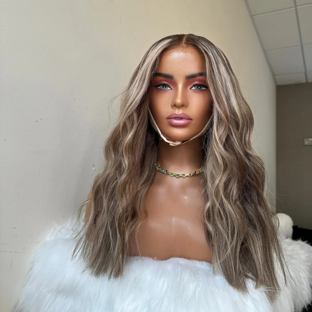 Balayage الرماد البلاتين شعر مستعار أشقر يسلط الضوء على مظهر واقعي شعري الدانتيل شعر مستعار أمامي مع جذور داكنة جزء مجاني شعر مستعار الدانتيل الاصطناعية