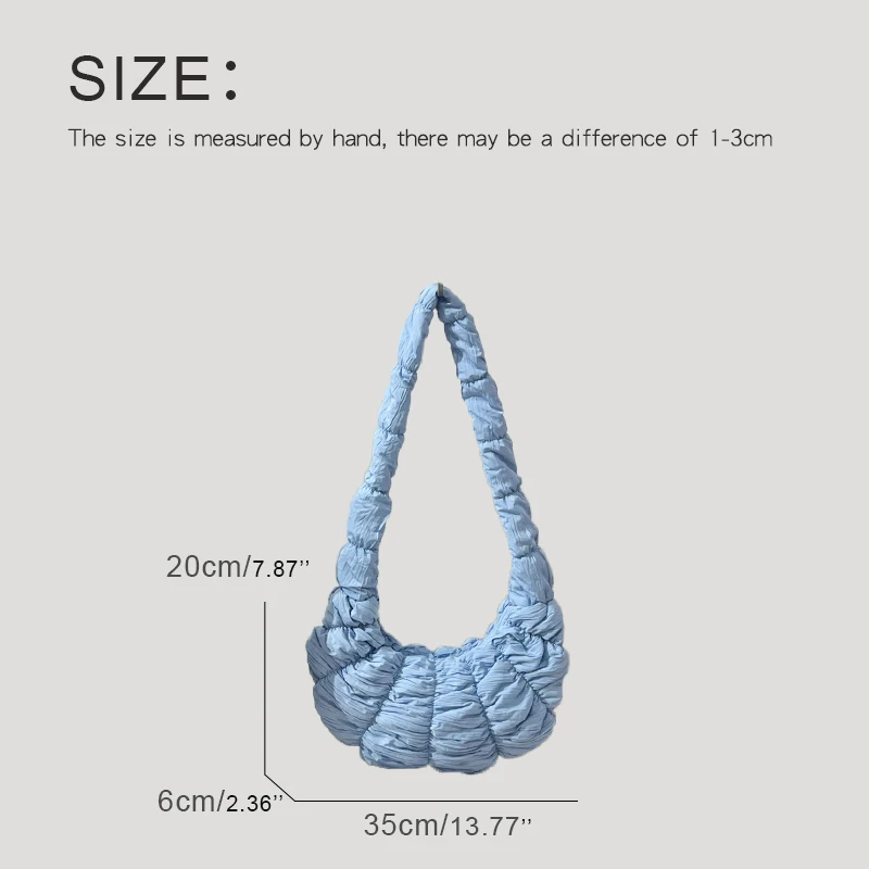 Korean Casual Half Moon Bags For Women Luxury Designer Handbag And Purses 2024 New In Polyester Embroidery Ruched Cloth Shoulder