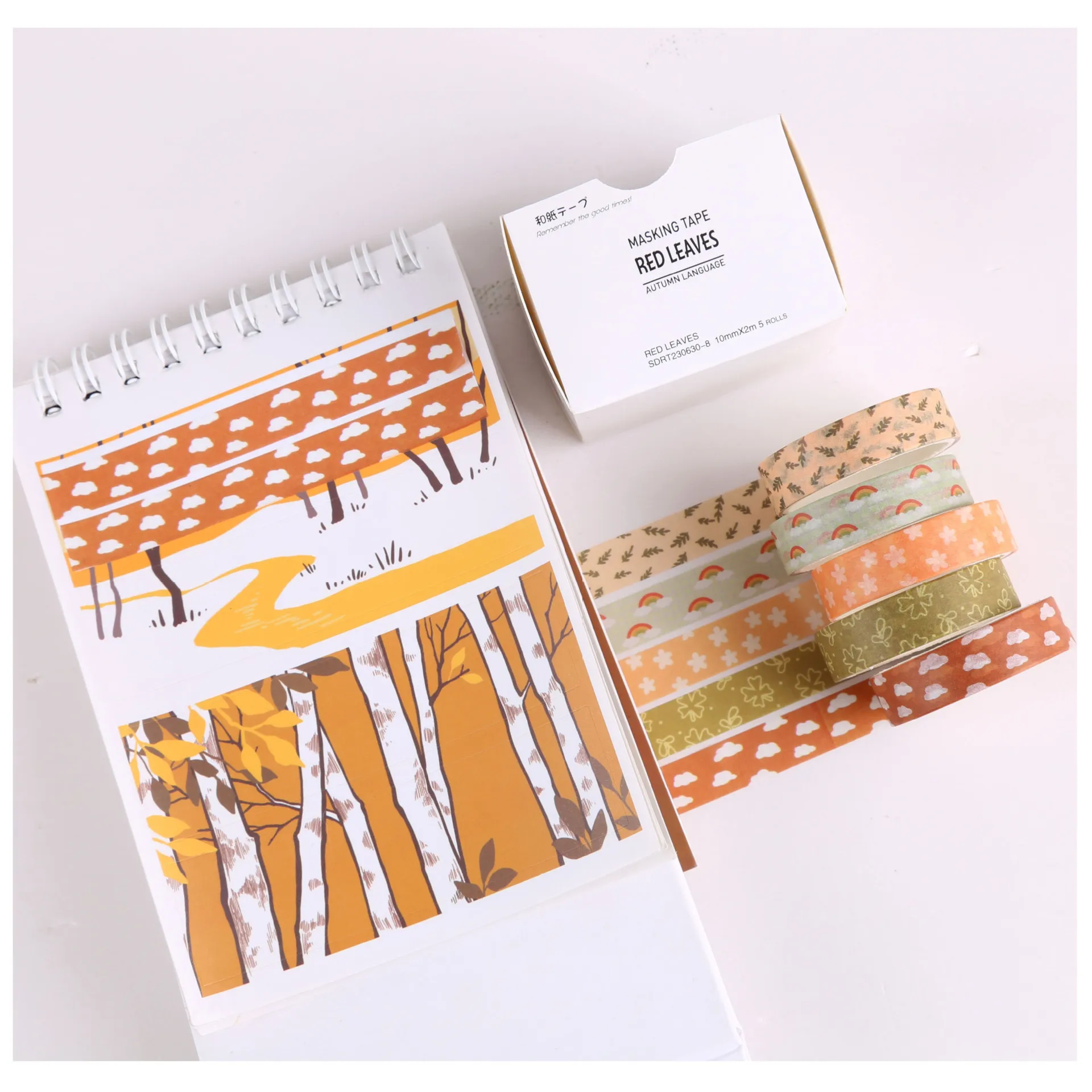 5 Rolls/set Vintage Pattern Texture Landscape Washi Tape Creative DIY Journal Material Collage Scrapbooking Stationery
