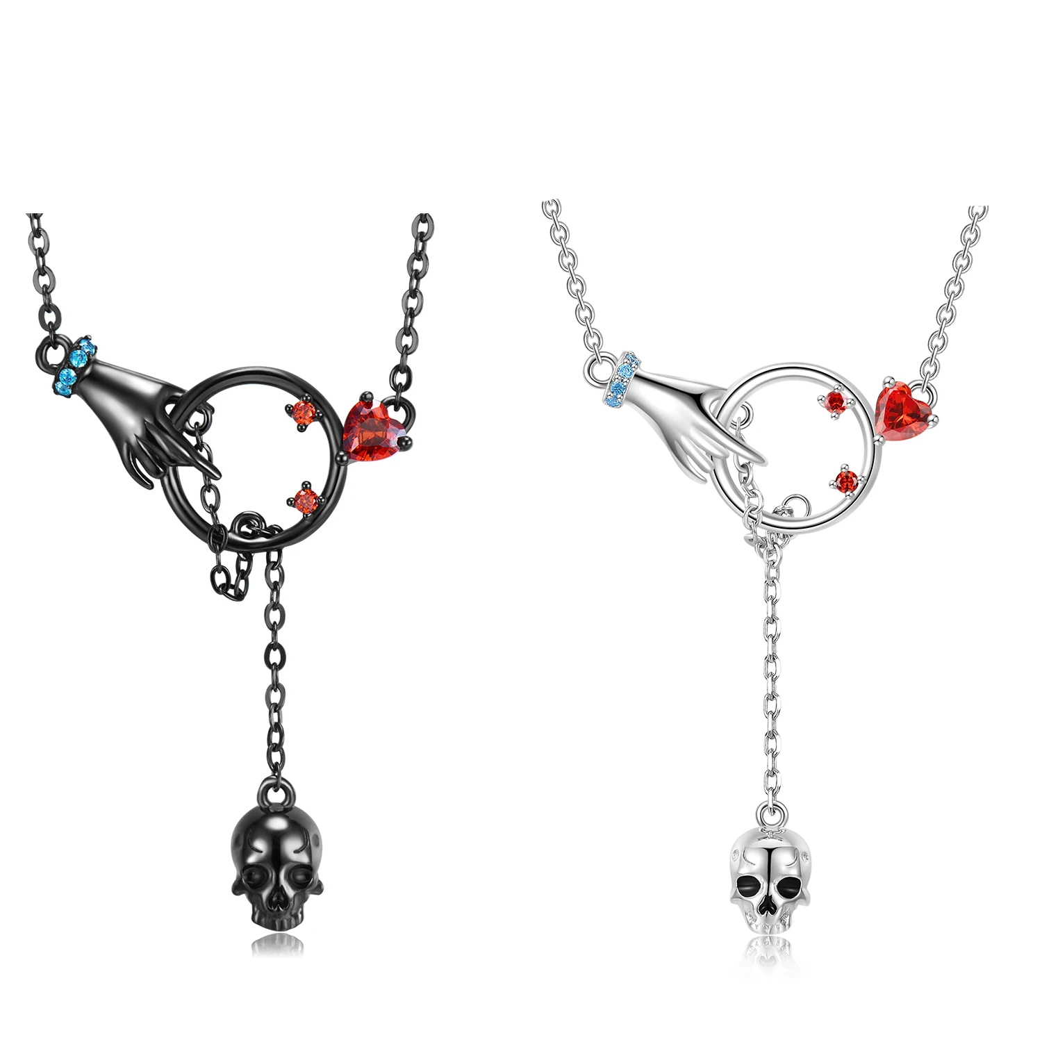 

925 Sterling Silver Halloween Surprise Night Falling Skeleton Black White Pendant with Necklace Pave Setting Cz Women Jewelry