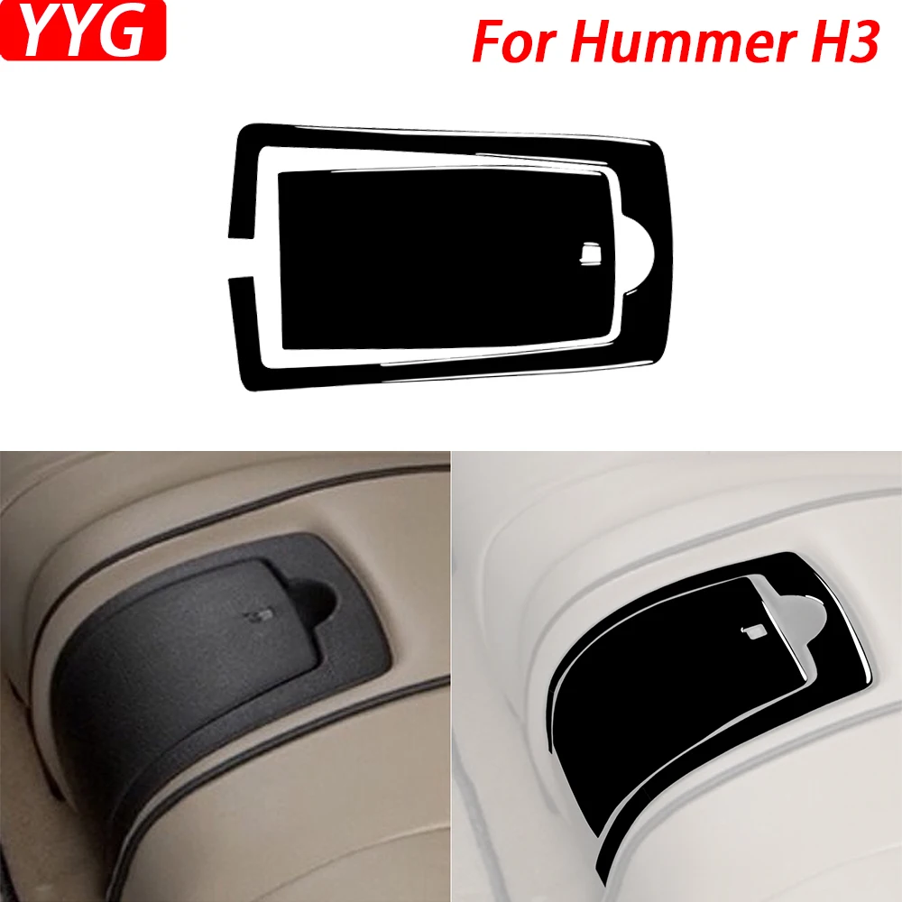 For Hummer H3 2006-2010 Piano Black Rear Water Cup Holder Storage Panel Trim Cover Car Interior Decoration Accessories Sticker