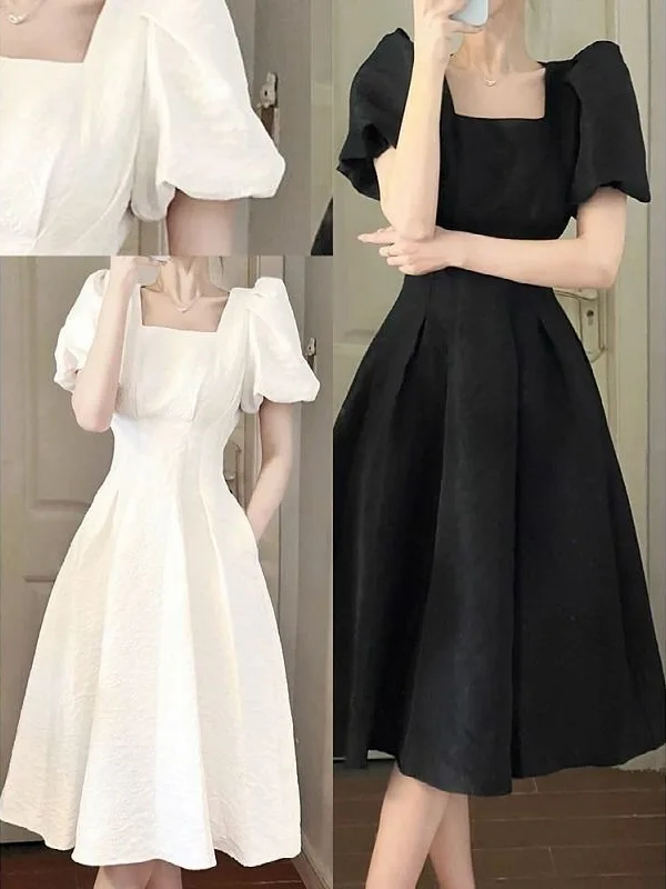 

2025 Summer New White Long Dress Women's Waist Small Fresh Temperament Short-sleeved Dress