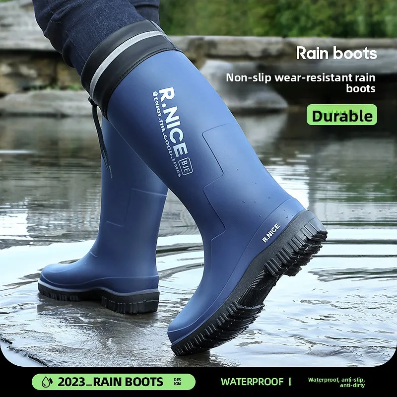 

Rain Shoes Men's Long Tube Waterproof Shoes Non-slip Fishing Overshoes Velvet Water Boots Cotton Cover Silicone Shoes Rain