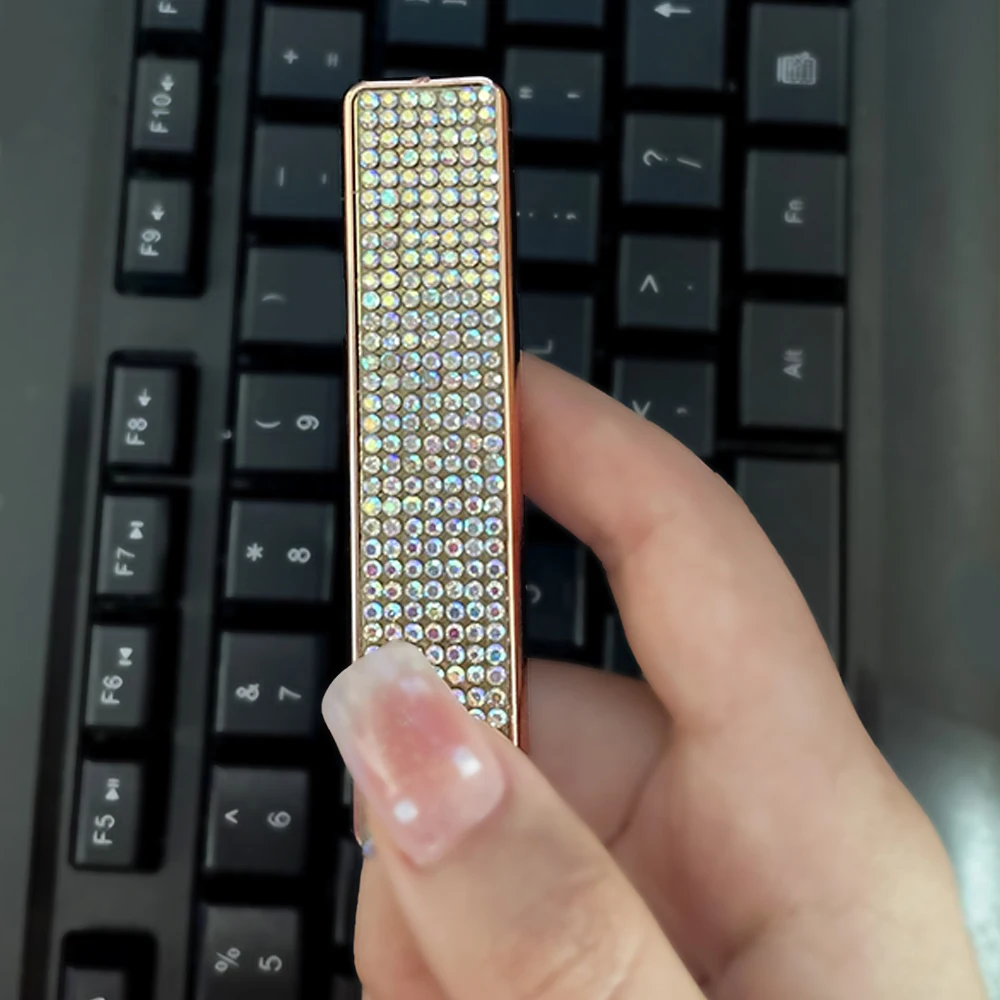 NEW Double-Sided Diamond Inlaid Design Lighter USB Charging Tungsten Ignition Ultra-Thin Silent Lighter Gifts For Men And Women