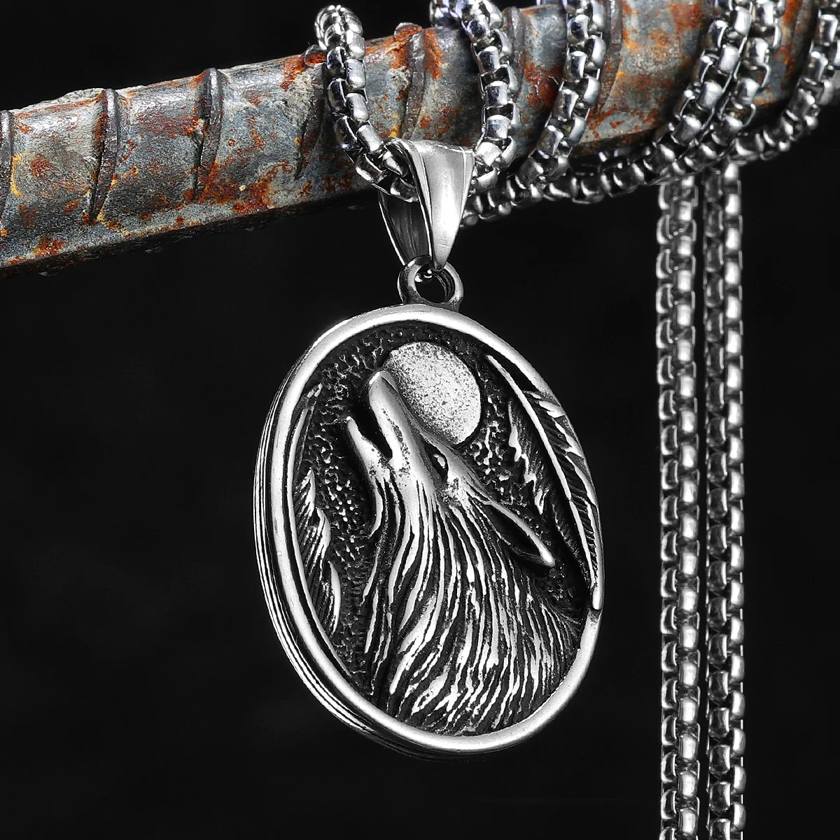 Full Moon Wolf Compass Men Necklaces Stainless Steel Pendant Chain Women Punk Fashion Jewelry New In Accessories Gifts Wholesale
