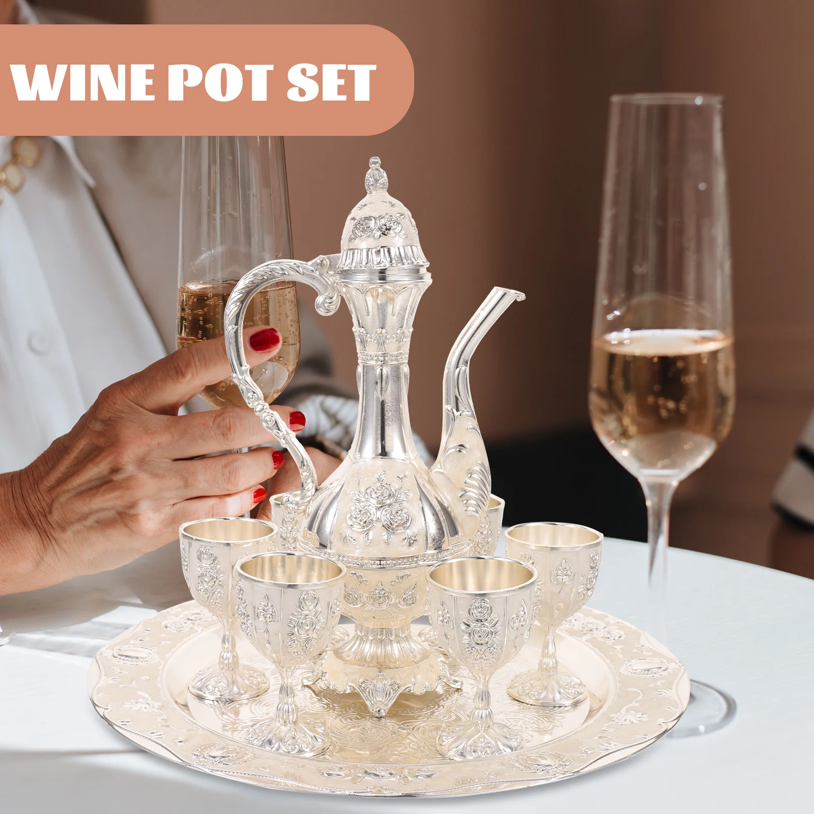 

Metal Alloy Practical Kettle Container Practical Decorative Pot Pot Kit Decorative Wine Cup Kit Tea Set Metal Wine