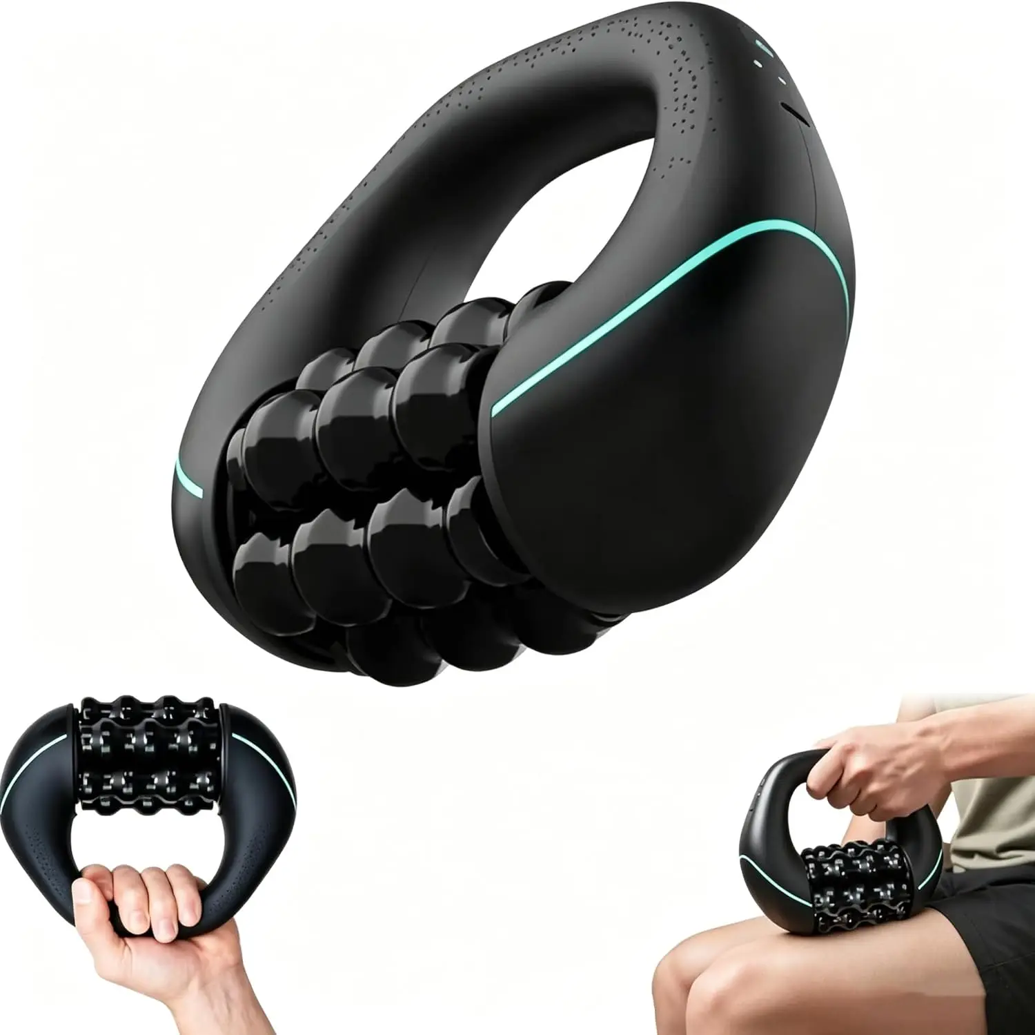 Mini Rolling Percussive Massager Electric Rolling Massager 6-Roller with 24 Nodes Body Fatigue Relief Deep Tissue 3-Speed Spin