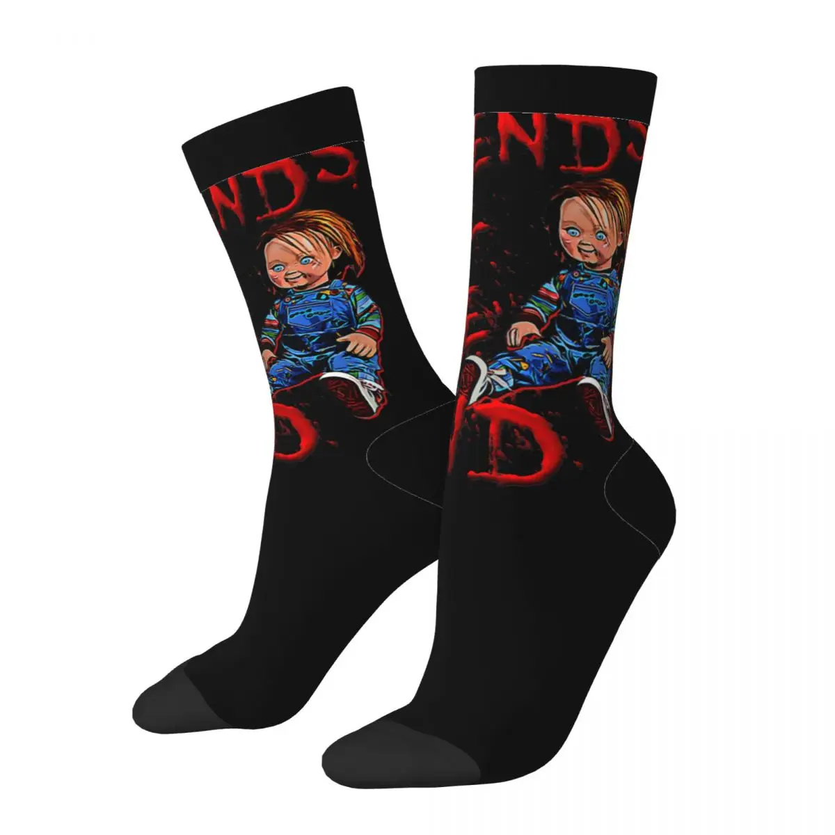 Fashion Friends Till The End Soccer Socks 80s Scary Horror Good Guy Chucky Polyester Crew Socks for Unisex