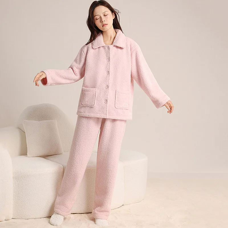 

Теплый зимний комплект одежды для сна из кораллового флиса, утепленная фланелевая женская пижама, повседневная домашняя одежда, внешний костюм, свободная ночная рубашка, пижама